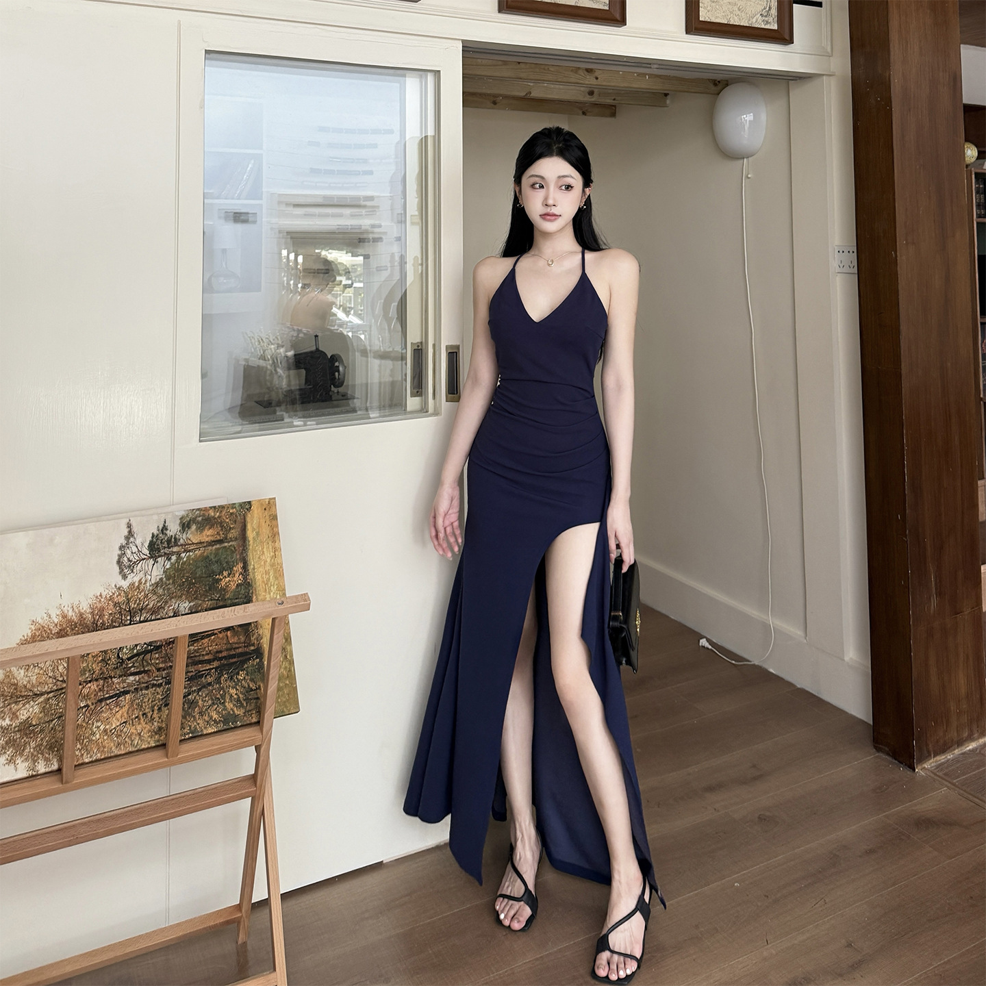 Ilya Vacation V-Neck Backless Dress Sexy Hottie Slit Fishtail Evening Dress Xs25188