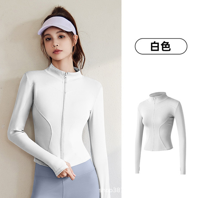 Cross-border TK explosión chaqueta deportiva manga larga correr delgada alta elástica fitness yoga chaqueta chaqueta de protección solar de mujer image 7