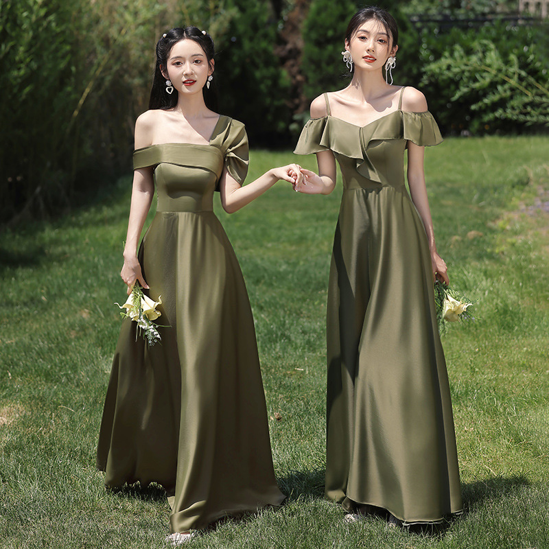 Green Bridesmaid Dress Women's 2025 New Autumn and Summer Satin Slim Fit Niche Sisterhood Bridesmaid Dress