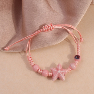 Ocean Series Ceramic Handmade Rope Bracelet Five-pointed Star Simple All-match Adjustable Hand Rope Jingdezhen Jewelry Batch