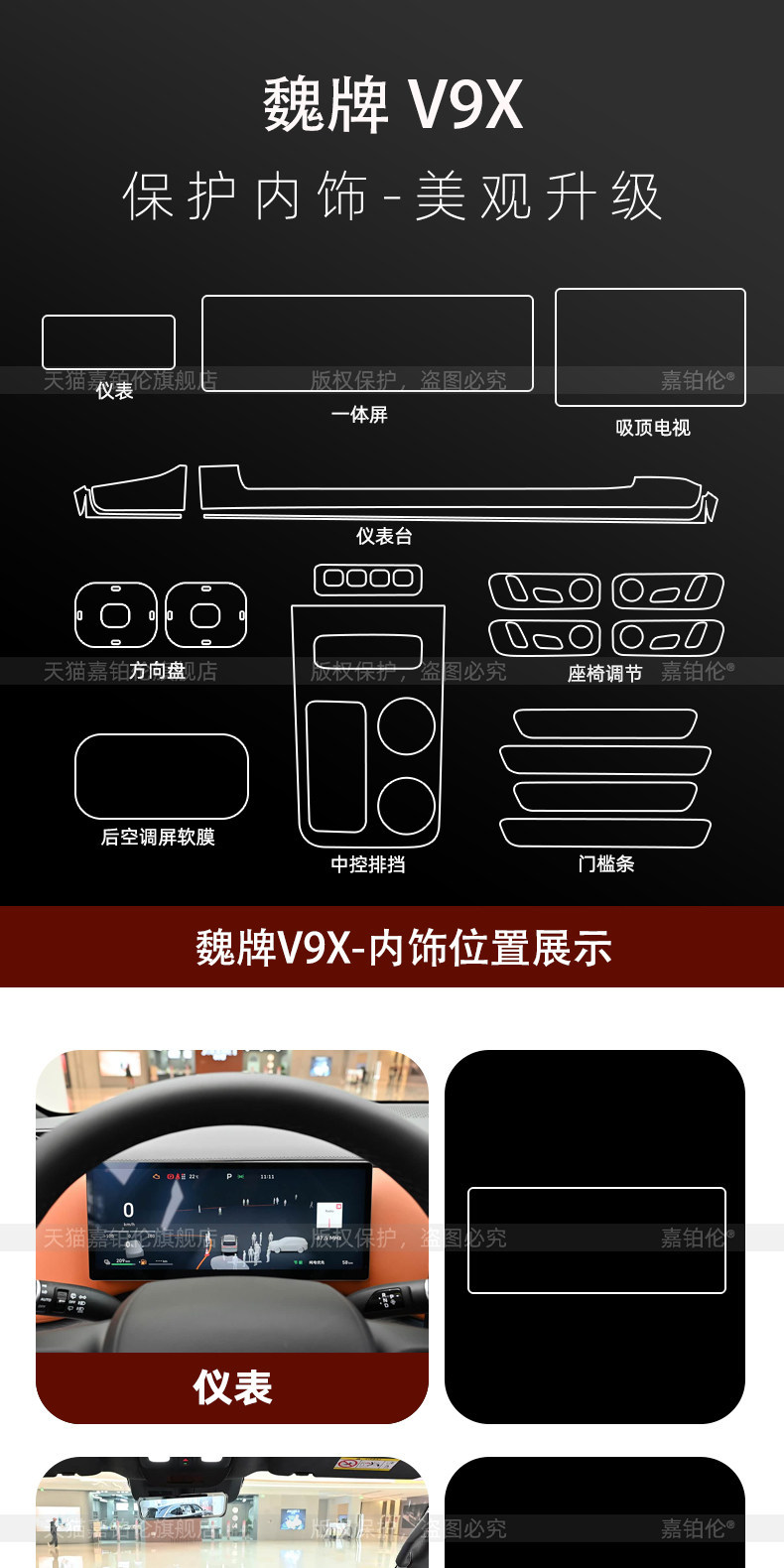 Suitable for 26 Models of the Wey V9X Interior Film, Rear Air Conditioning and Central Control Screen Protective Film, Tempered Film