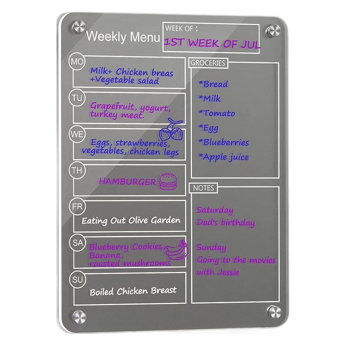 Acrílico transparente transfronterizo imán de nevera magnético tablero de notas de succión magnética tablero de mensajes tablero de mensajes tablero de limpieza en seco tablero de mensajes