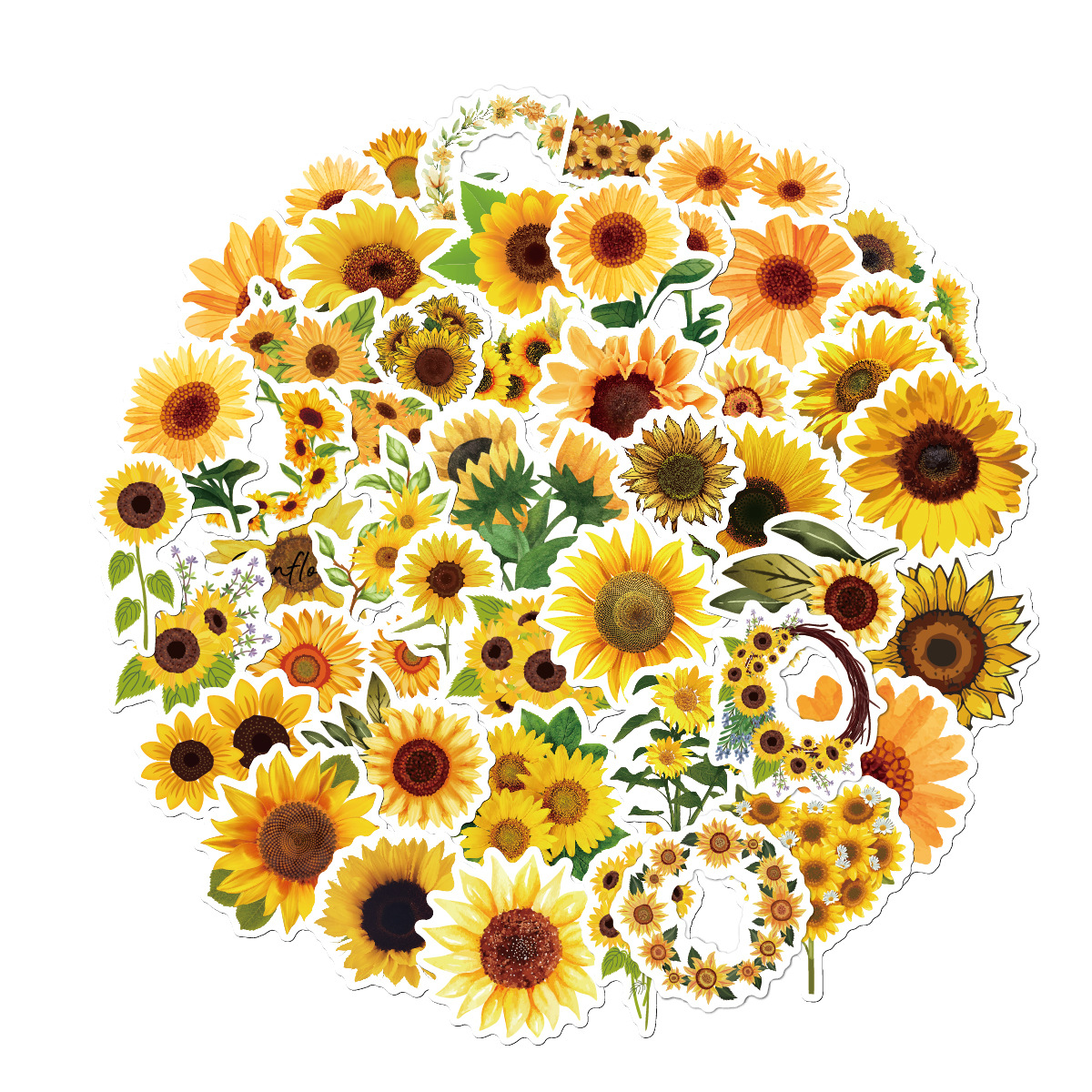 50 Sheets Quantity Cute Sunflower Stickers 50 Sheets Notebook Water Cup Artistic Stickers