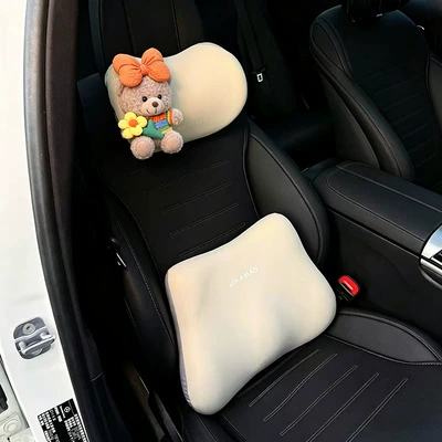 Headrest Neck Pillow, Cute Car: Headrest - orange-tie-with-yellow-flowers-and-rainbow-clothes-brown-bear-zuomi-neck-pillow-lumbar-support