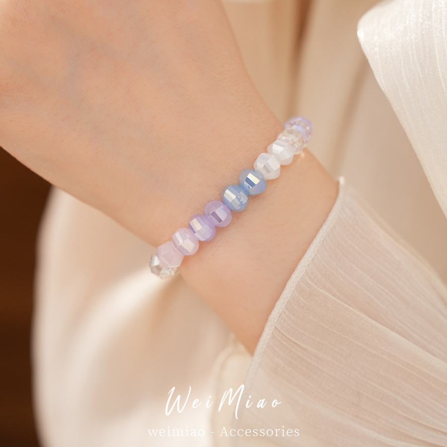 Cuentas de vidrio geométricas redondas pulseras de alta elasticidad ligeras de lujo pulseras de nicho pequeñas joyas de moda temperamento fresco al por mayor image 3
