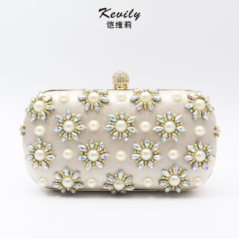 Kaiweili Cross-Border New Style Pearl and Colored Diamond Floral Foreign Trade Evening Bag Dress Evening Bag Eveningbag Kaiweili Cross-Border New Style Pearl and Colored Diamond Floral Foreign Trade Evening Bag Dress Evening Bag Eveningbag