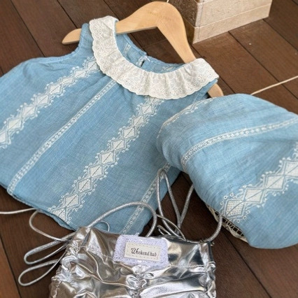 女童森系套装2024新款洋气女宝小清新无袖娃娃领上衣防蚊裤两件套