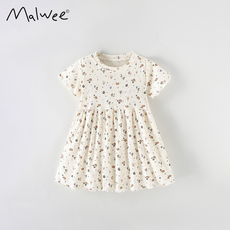 Malwee transfronterizo verano nuevo estilo europeo y americano impresión dulce vestido de niña niño transpirable vestido de princesa cómodo