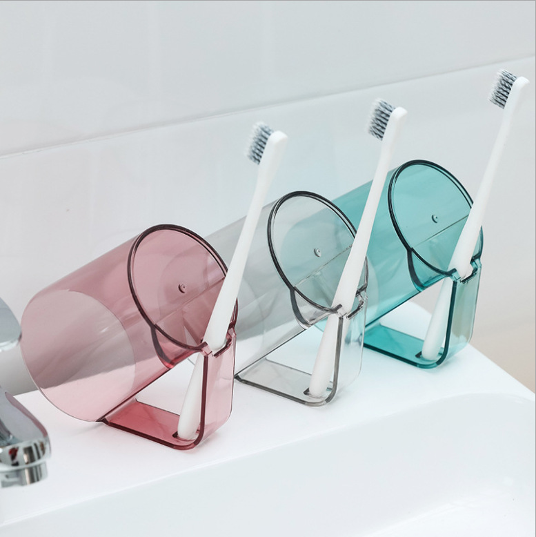 Minimalist Transparent Inverted Draining Toothbrush Holder Cup_voghion.com