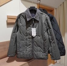 平替欧美男装时尚翻领撞色领口菱格夹棉外套 薄棉衣 棉服3286551