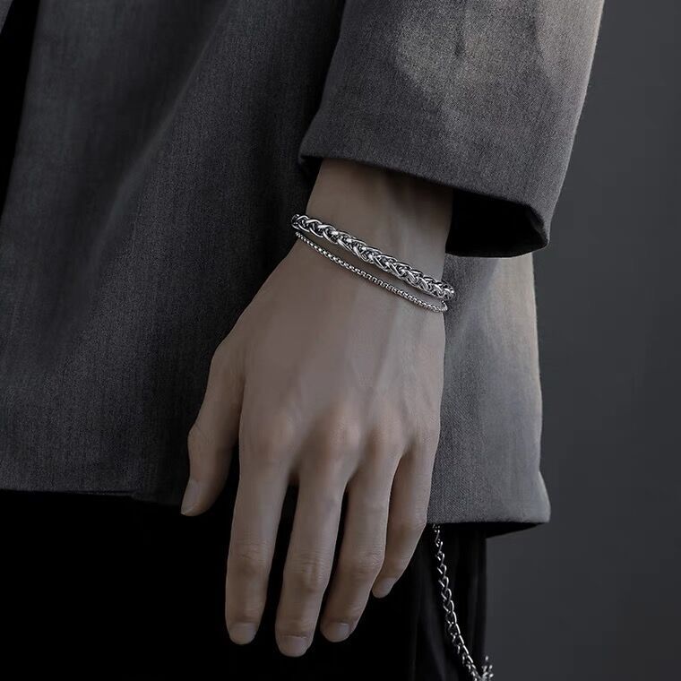 Cuban Link Bracelet For Men Double Layer Titanium Steel Chain_voghion.com