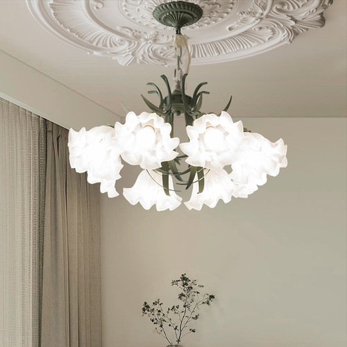 French pastoral style living room chandelier, lily of the valley flower lamp, Internet celebrity retro creative master bedroom lamp, restaurant American lamp
