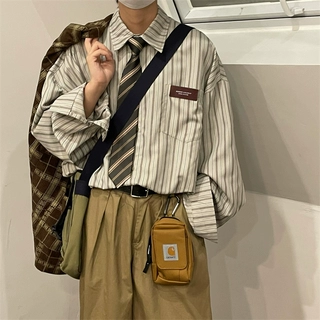 厂家直供 日系复古新款翻领长袖条纹衬衫男女装春夏秋季休闲衬衣