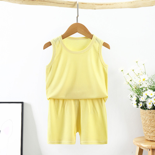 Children's set pajamas summer ice silk jumpy cotton sleepwear for boys and girls face mask T home clothes baby shorts air conditioner outfit