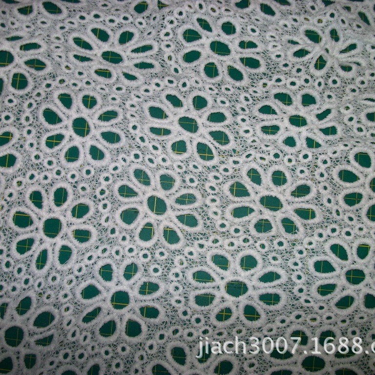 面料花边牛奶丝满幅绣花水溶花边面料 牛奶丝绣花匹布8孔八孔花纹