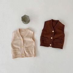 2023 Autumn Infants and Children 0-3 Years Old Male and Female Baby Versatile V-Neck Cardigan Cotton Yarn Knitted Sweater Vest Jacket