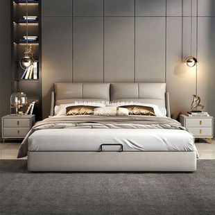 Light Luxury Napa Leather Bed Master Bedroom 1.8 Bed Simple Modern Double Boy and Girl Bedroom 1.5m Soft Bed Kidsren's Bed