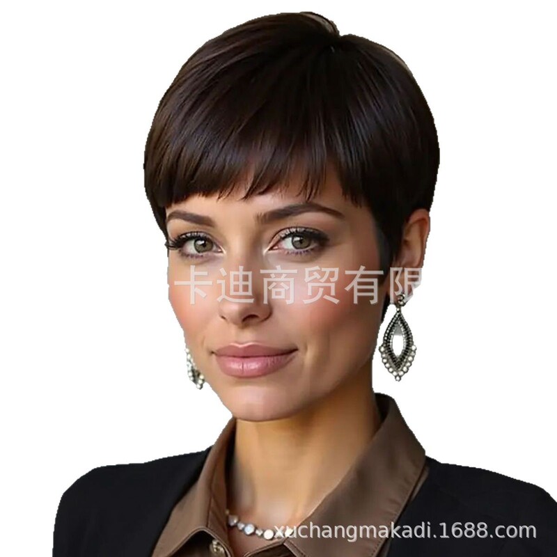 Dark Brown Wig, Short Straight Hair, European and American Women's Wig, Daily Wig, Factory Ready for Delivery