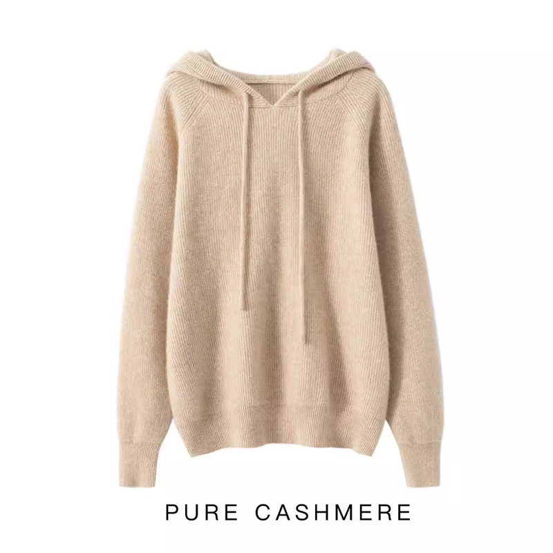 Cashmere 2024 Autumn and Winter New Women's Loose Hooded Sweater Pullover Shoulder Short Yuanbao Needle Sweater Knitted Sweater