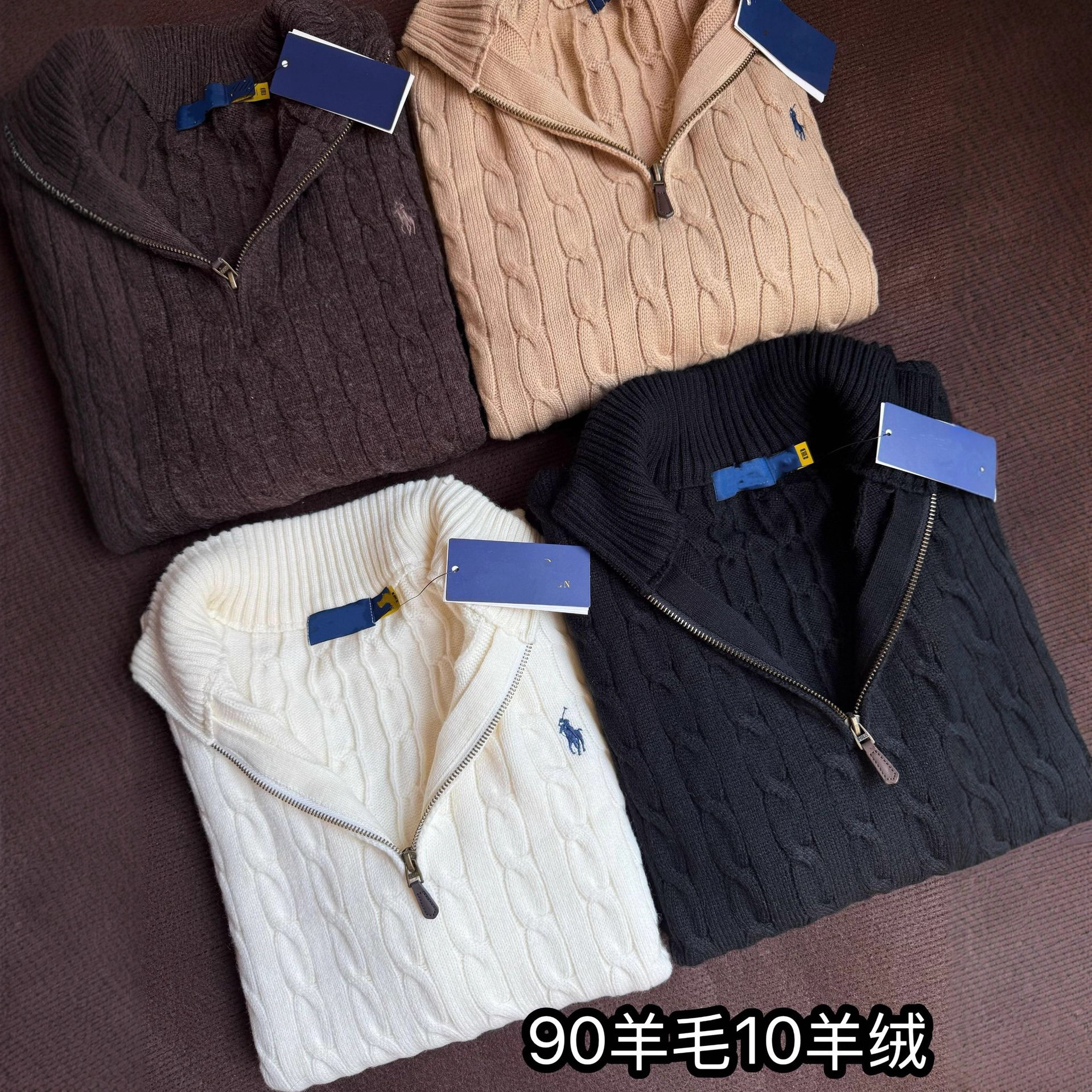 90% Wool 10% Cashmere Ralph Lauren Logo Vintage Half-Zip Cable Knit Sweater Unisex Pullover Old Money Style Sweater