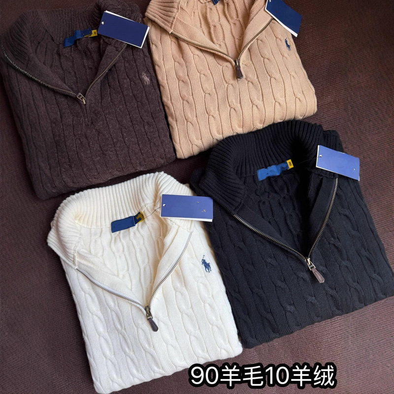 90% Wool 10% Cashmere Retro Half-Zip Cable Knit Pullover Sweater for Men and Women in Old Money Style
