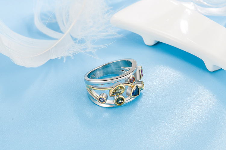 Fashion Water Droplets Copper Plating Rhinestones Rings 1 Piece