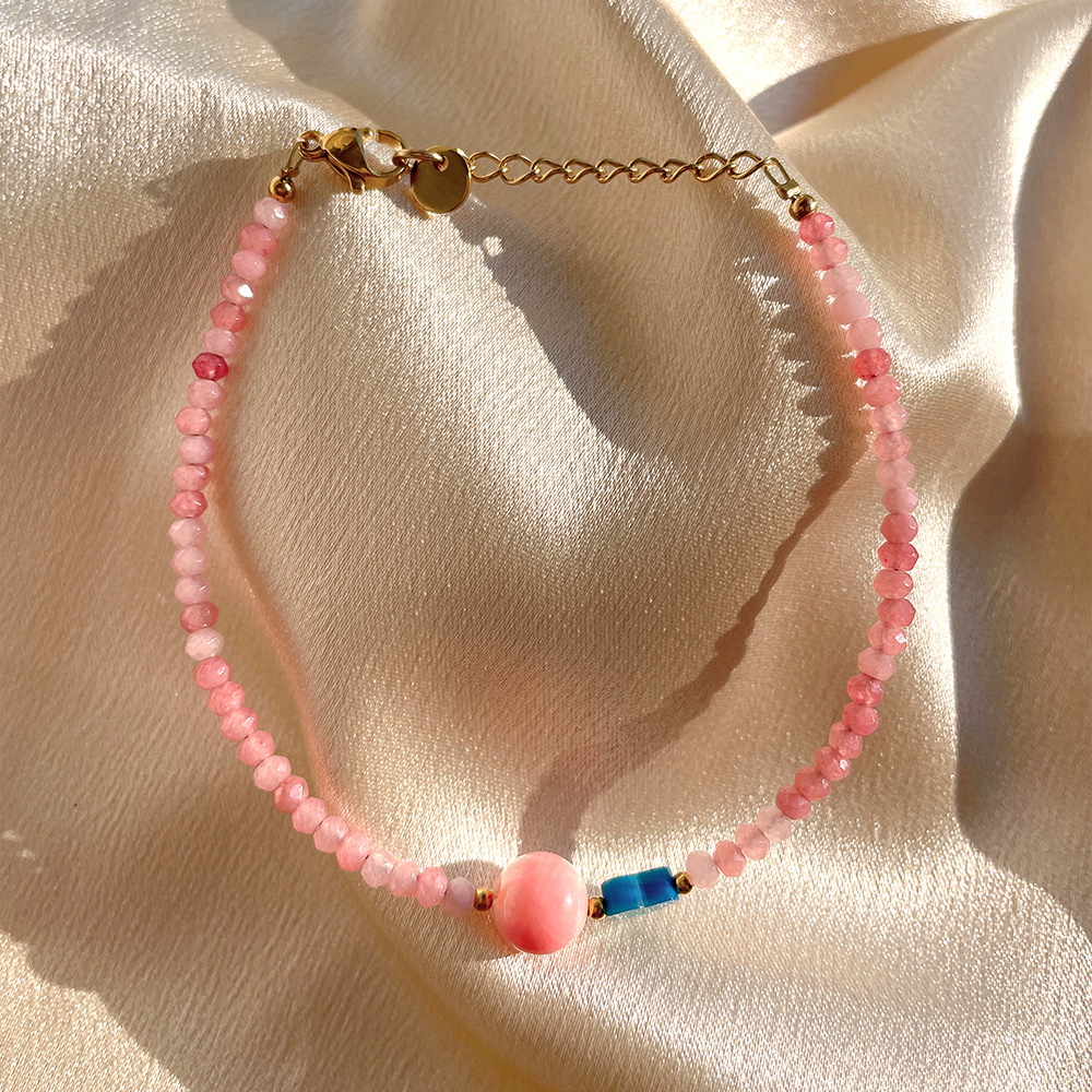 Sweet Heart Shape natural stone Titanium Steel Beaded Bracelets 1 Piece