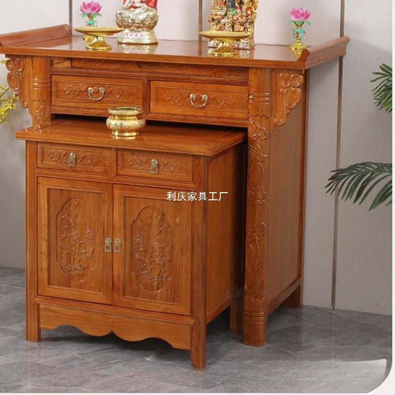 Chinese-Style Altar Table for Home Use, Solid Wood Buddha Altar, Three-Tier Offering Table, Guan Gong Shrine