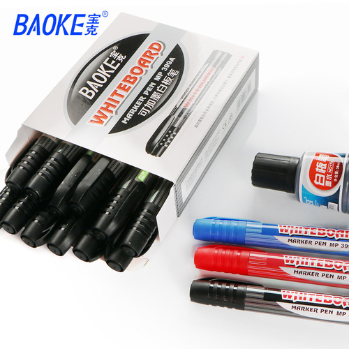 Baoke 399 refillable large-capacity erasable whiteboard pen, black, red and blue available, easy-to-erasure marker pen wholesale