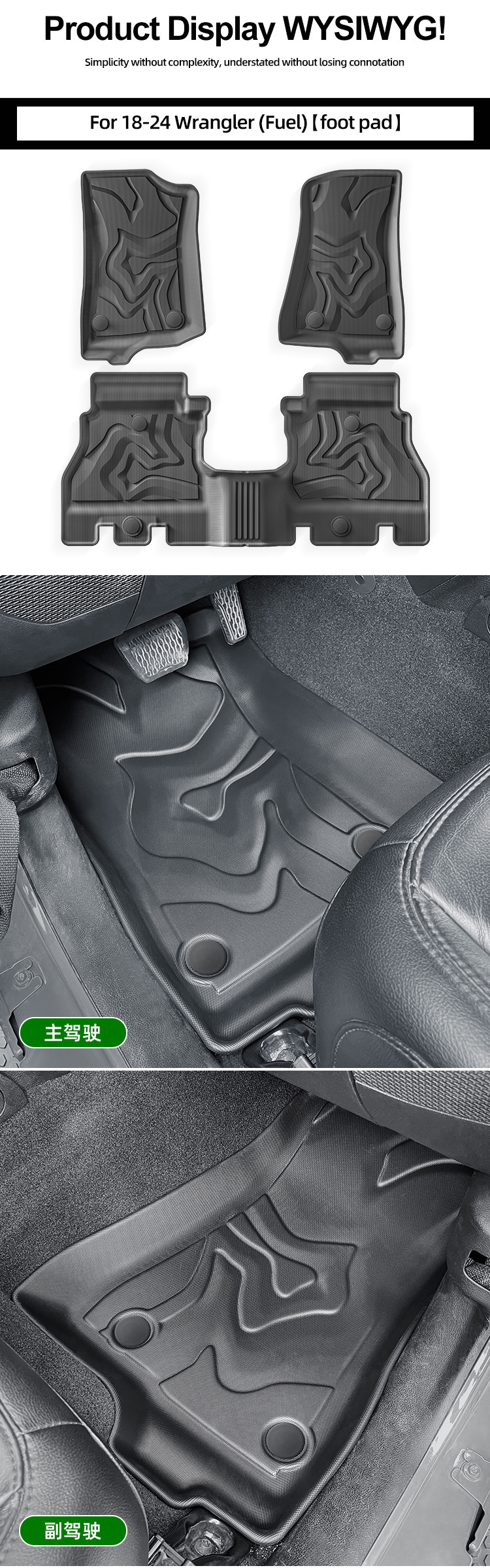 Suitable for 18-24 Jeep Wrangler Car Floor Mats, Fully Environmentally Friendly Tpe Floor Mats, Trunk Mats