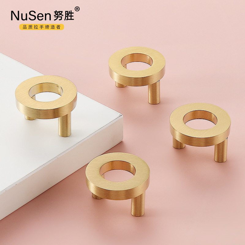 Luxury Nordic Wardrobe Brass Handle Modern Simple Golden Pure Copper Round Single Hole Drawer Cabinet Door Handle All Copper 