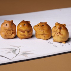 Gold Sandalwood Carved Hamster Handle Tea Table Office Desk Craftage Juniper Cute Foodie Popular Shelf Accent