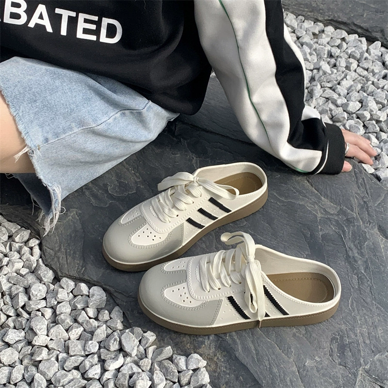 Тапочки женские летние туфли 2025 новые полуторные женские туфли плоские подошвы, полторы тапочек, педали, ленивые туфли