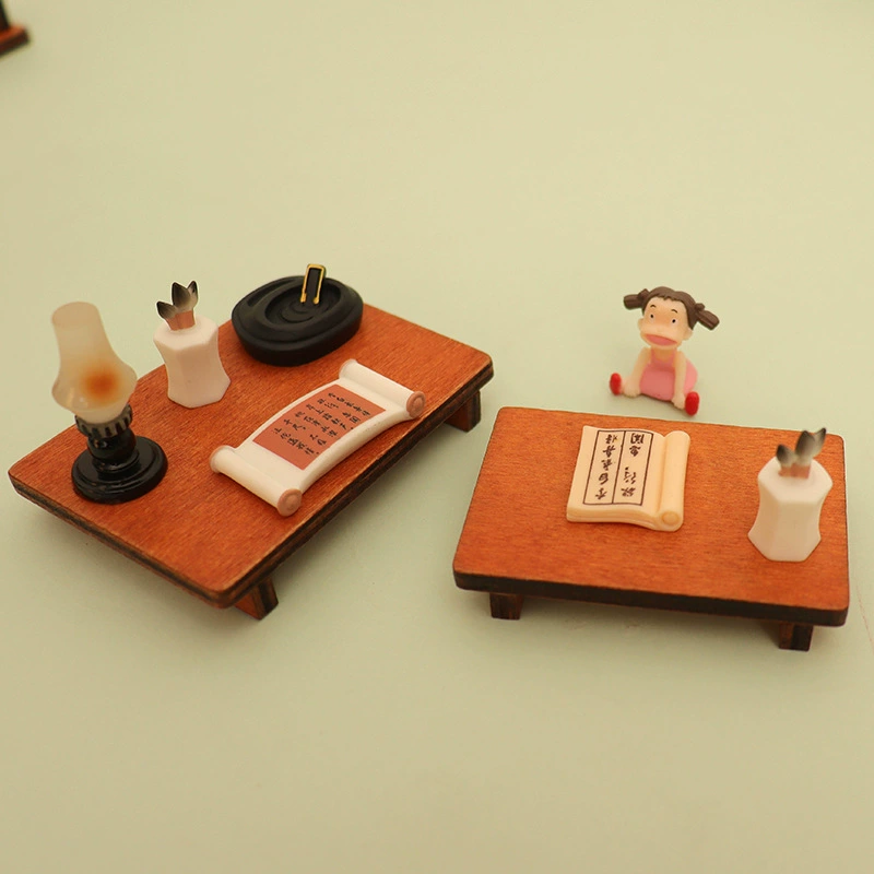 Japanese-style Doll House Mini Dining Table Low Table Coffee Table Miniature Scene Simulation Retro Wooden Furniture Model Ornaments