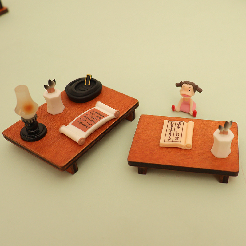 Japanese-style Doll House Mini Dining Table Low Table Coffee Table Miniature Scene Simulation Retro Wooden Furniture Model Ornaments