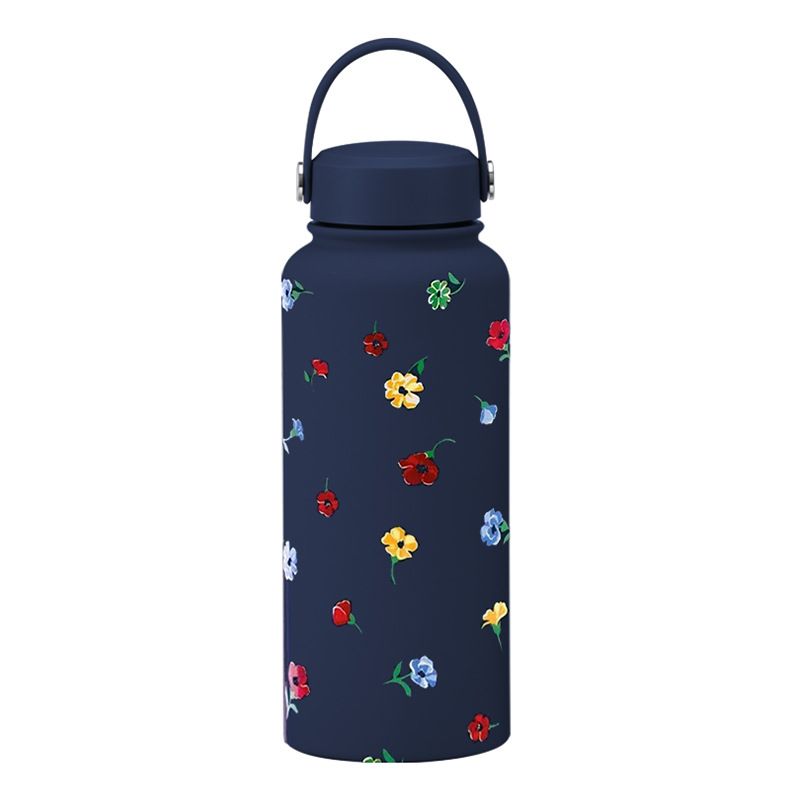 Nueva Botella de Agua Deportiva Aislada de 1 Litro, Boca Ancha, Portátil, al Vacío, para Exteriores, con Estampado, para Mujer, 2026