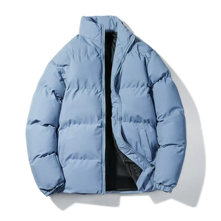 跨境男装秋冬加厚棉服男潮牌INS立领面包服情侣纯色宽松保暖外套