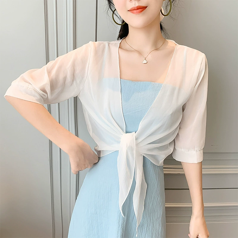 Весенний облегающий свободный однотонный кардиган с вышивкой в Корейском стиле, свежая шифоновая и милая шифоновая блузка