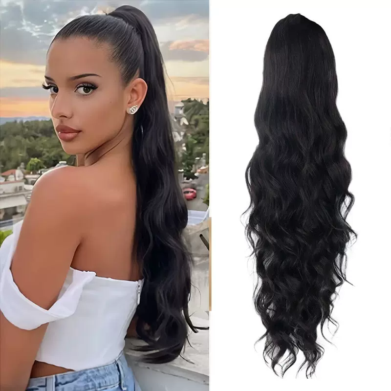 外贸跨境许昌假发一束式抽绳长卷发马尾简单配带大波浪body wigs