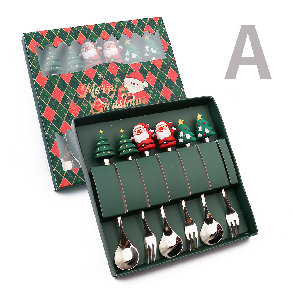 Transfronterizos encantadores conjuntos de cucharas de Navidad cucharas de café creativas cucharas de Navidad horquilla de postres horquilla de platos