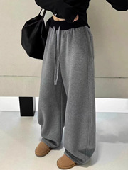 灰色弯刀运动裤女2025秋季新款高腰垂感宽松慵懒阔腿休闲美式卫裤