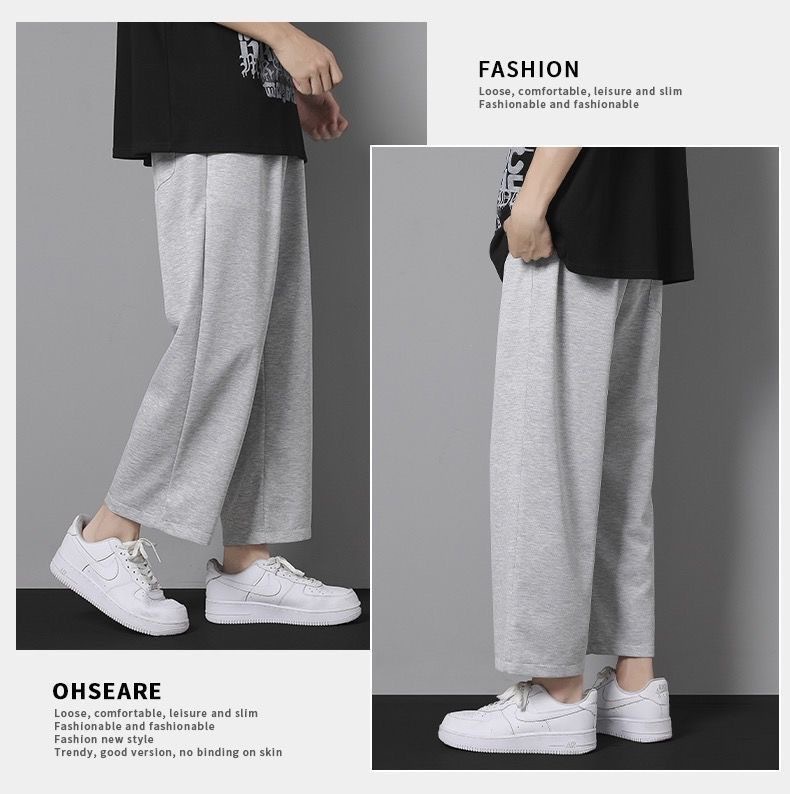 Pantalones casuales de otoño para hombres sueltos rectos versátiles pantalones cortos de moda de los hombres coreanos deportivos para estudiantes pierna ancha de los hombres
