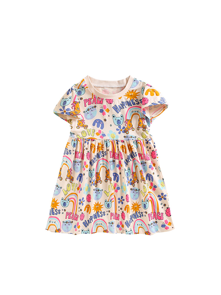 Malwee niñas vestido verano nuevo europeo y americano niños casual impreso manga corta cuello redondo vestido de princesa para niños