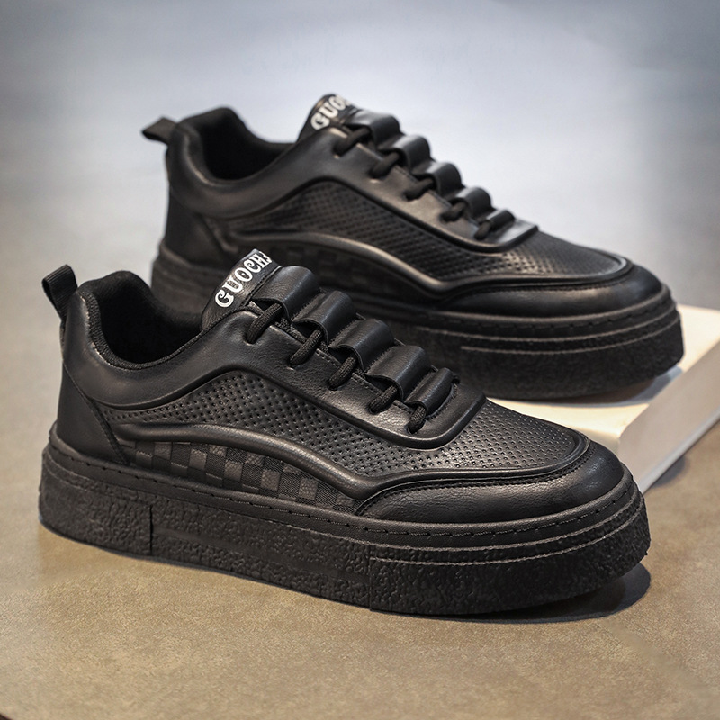 Zapatos de hombre negro puro otoño cocina trabajo especial zapatos de cuero impermeable para hombres zapatos de skate antideslizante