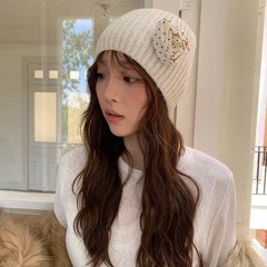秋冬小众立体波点花朵针织帽百搭套头冷帽保暖秋冬百搭帽子毛线帽