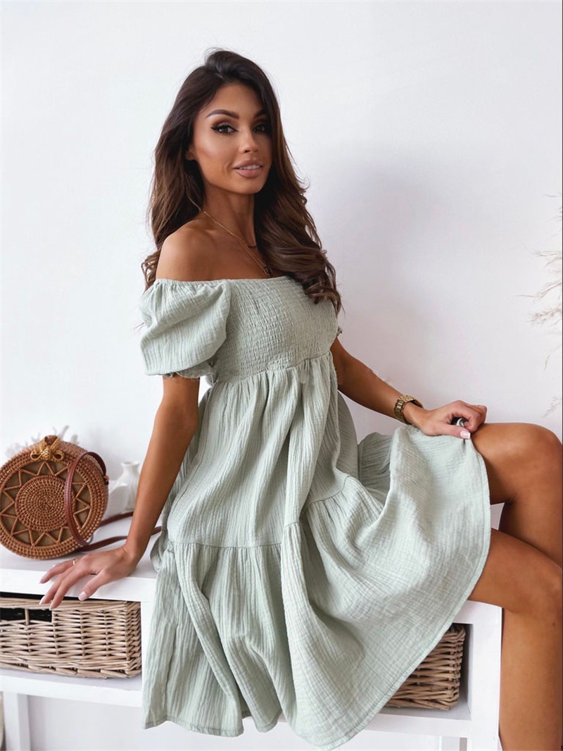 Daily Occasion Off Shoulder Neckline Regular Fit Fit Type Wholesale Women'S Fashion Patchwork Solid Color Daily Off Shoulder Short Sleeve Regular Dress