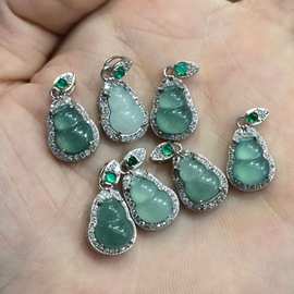 天然蓝水翡翠葫芦吊坠S925银镶嵌颜色鲜艳晶体通透