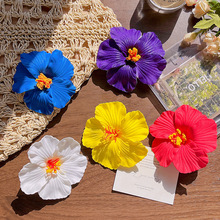 仿真扶桑甜美花朵新款发夹女海边度假风发饰拍照头花头饰边夹批发