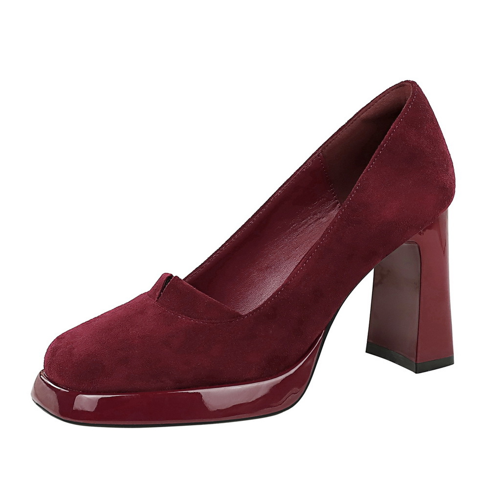 Retro Square Toe Suede Platform High Heels For Women Elegant Shoes_voghion.com