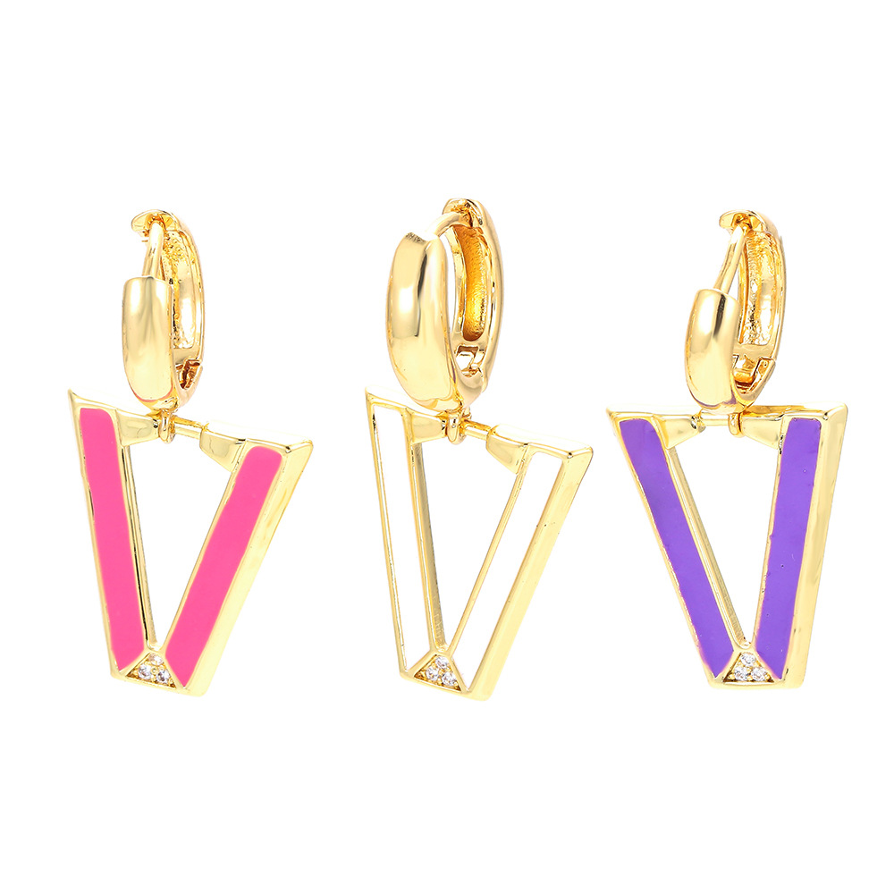 4g Weight Retro V-shaped Inverted Triangle Fluorescent Copper Earrings Wholesale Nihaojewelry